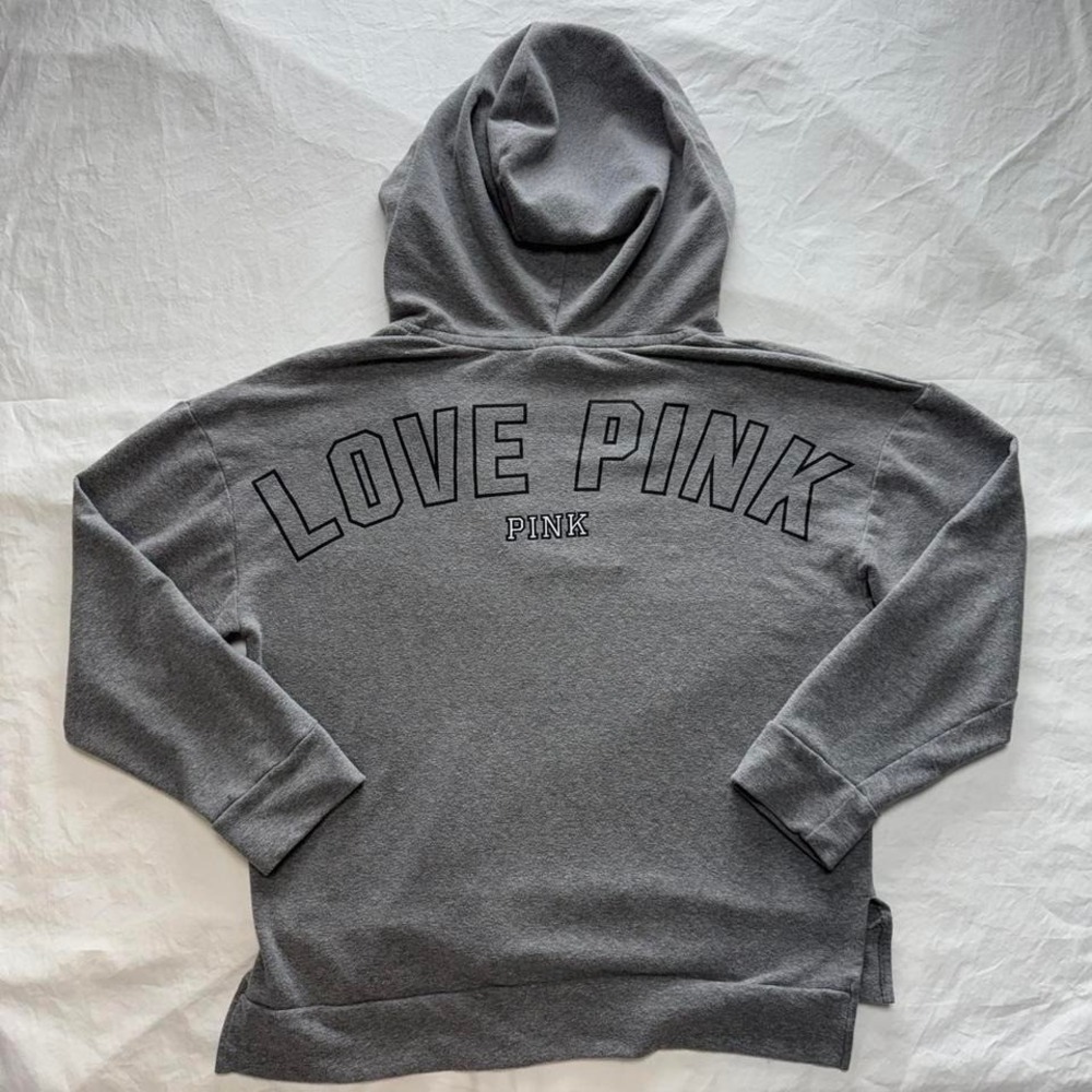 Victoria's Secret PINK Love Pink Grey Hoodie Sweatshirt Womens M Y2k McBling